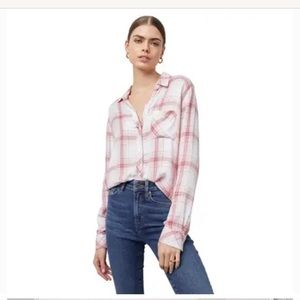 Rails Pink and White Hunter Plaid Long Sleeve Shirt Size Large